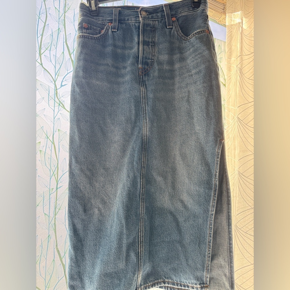 Classic Blue Denim Slide Slit Skirt